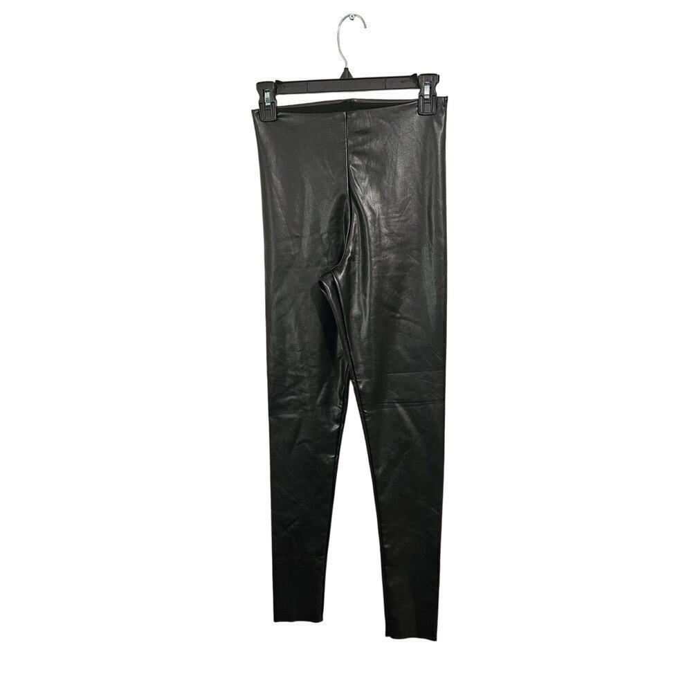 Joie Faux Leather Stretch Leggings Black Shiny Stretch Sz S PullOn Tummy Control